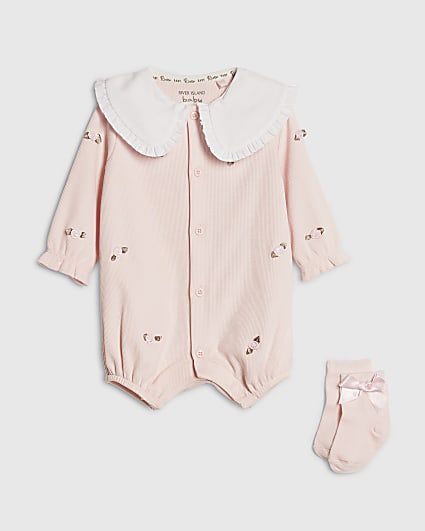 Baby Girls Pink Rose Bodysuit And Socks Set