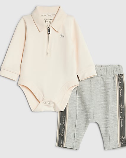 Baby Boys Cream Zip Bodysuit Trouser Set