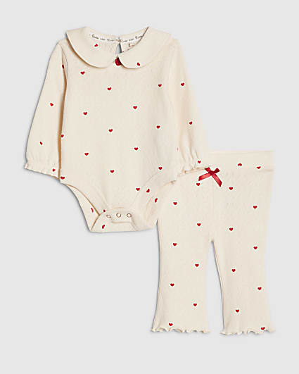 Baby Girls Cream Heart Bodysuit Set