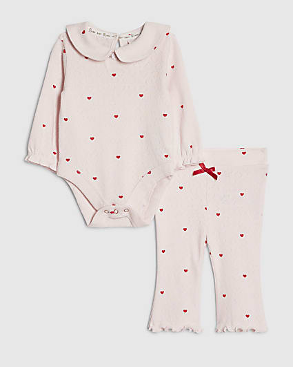 Baby Girls Pink Heart Bodysuit Set