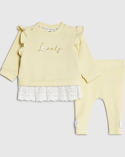Baby Girls Yellow Broderie Sweatshirt Set