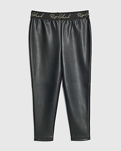 Mini Girls Black Faux Leather Leggings