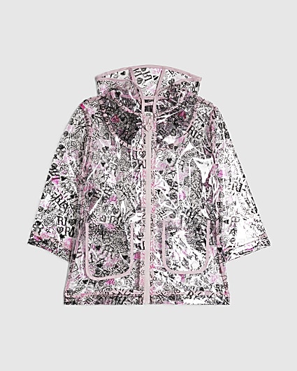 Mini Girls Black Graffiti Print Raincoat
