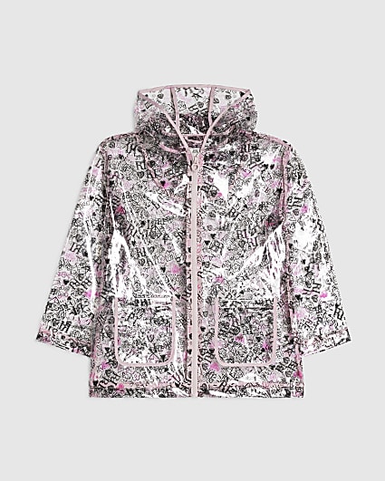Girls Black Graffiti Print Raincoat