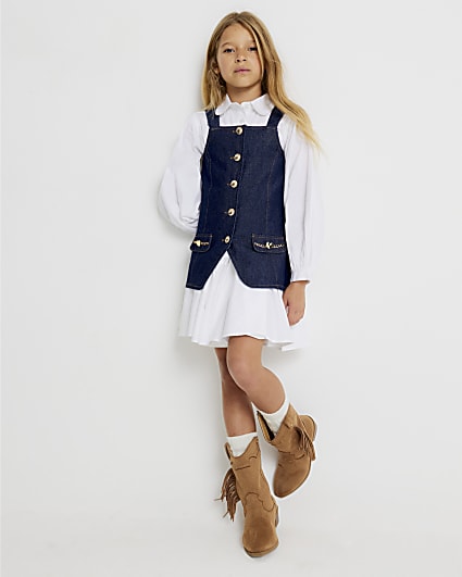 Girls Blue 2 in 1 Denim Dress