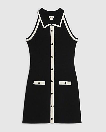 Girls Black Halter Polo Dress