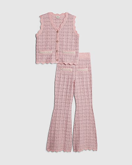 Girls Pink Boucle Waistcoat Set