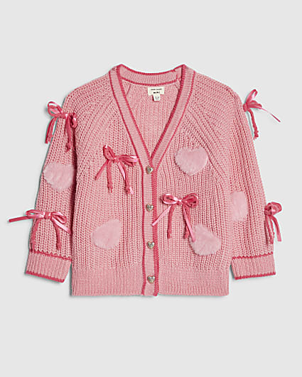 Mini Girls Pink 3D Heart Bows Cardigan