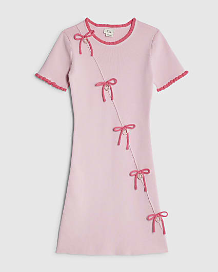Girls Pink Heart Charm Bow Dress