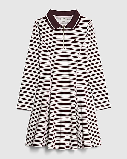 Girls Red Ribbed Stripe Polo Dress