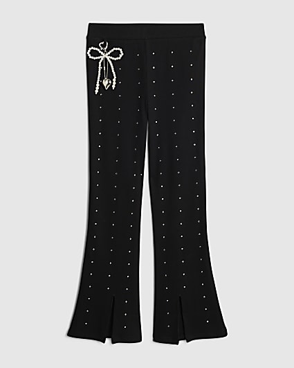 Girls Black Embellished Charm Flared Trousers
