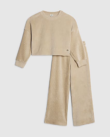 Girls Beige Cosy Corduroy Sweatshirt Set