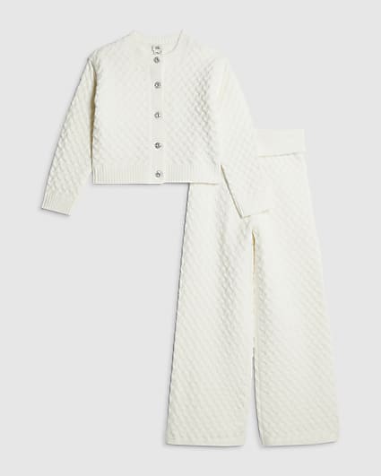 Girls Cream Cable Cardigan Set