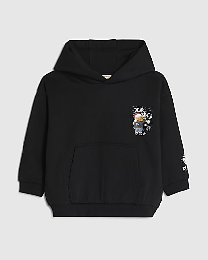 Mini Boys Black Dear Santa Bear Hoodie