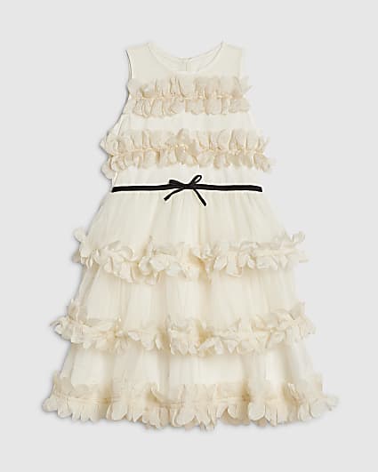 Girls Beige Tiered Tulle Dress