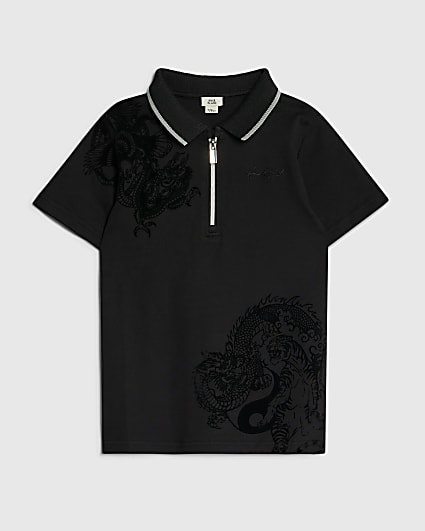 Boys Black Dragon And Lion Polo Shirt