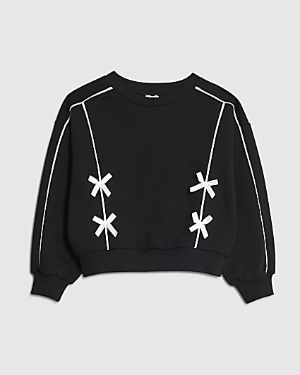Girls Black Bow Sweatshirt
