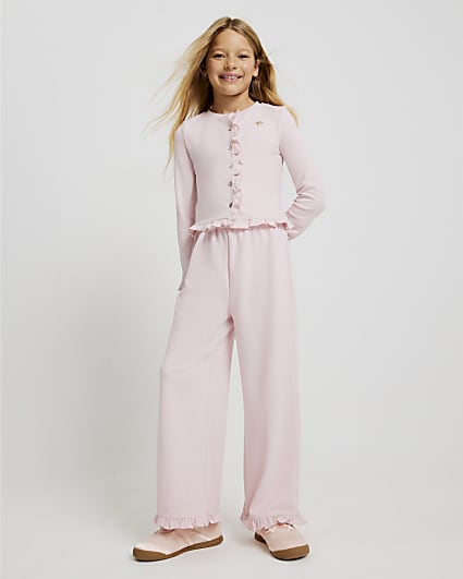 Girls Pink Cosy Wide Leg Trousers Set