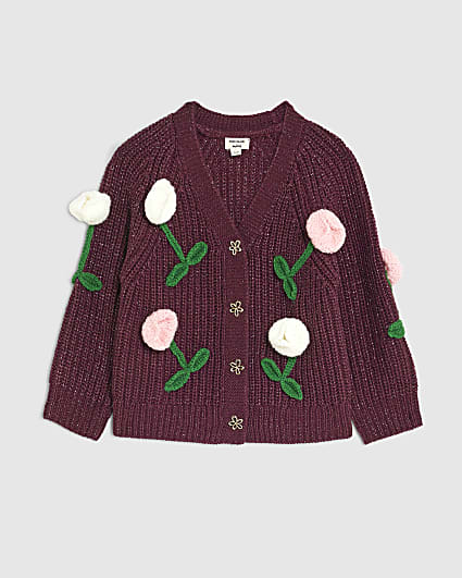Mini Girls Red Tulip Cardigan