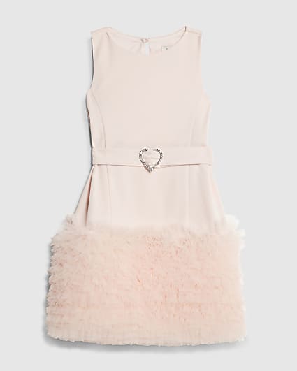 Girls Pink 3D Organza Hem Dress