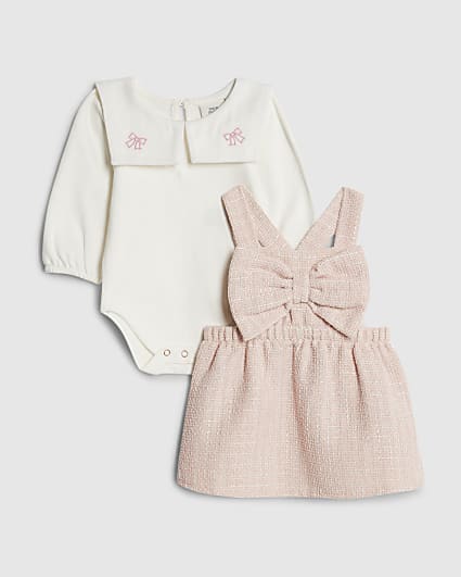 Baby Girls Pink Boucle Pinafore Dress