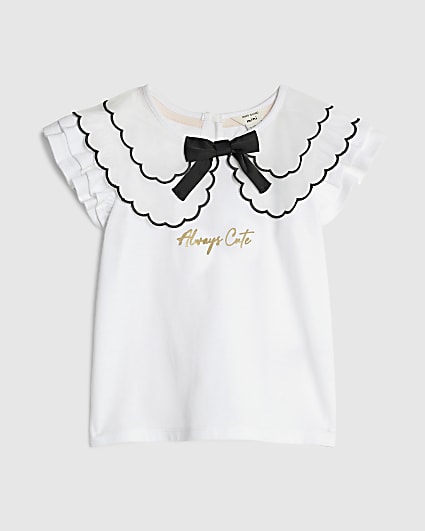 Mini Girls White Frill Collared Top