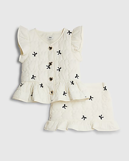 Mini Girls Cream Bow Gilet And Skirt Set