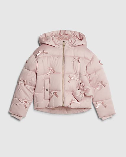 Girls Pink 3D Bow Padded Jacket