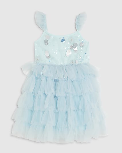 Mini Girls Blue Sequin Tulle Dress