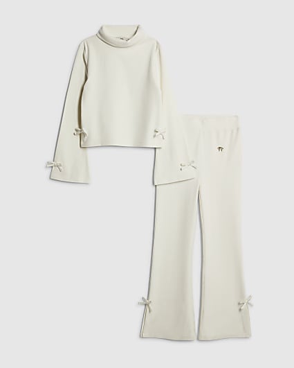Girls Cream Bow Cosy Top Set