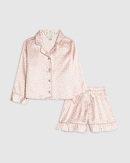 Mini Girls Yellow Leopard Satin Pyjama's Set