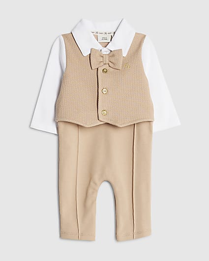 Baby Boys Beige Waistcoat Set