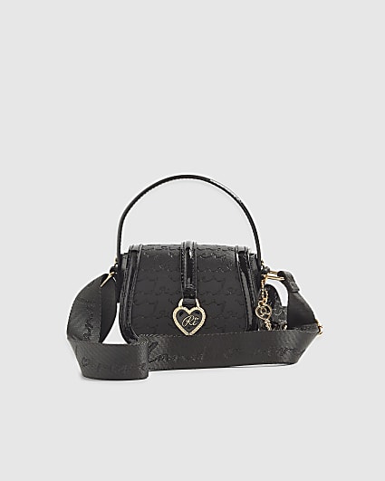 Girls Black Script Crossbody bag