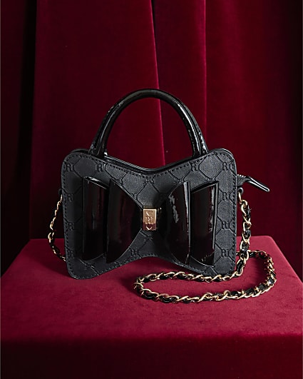 Girls Black Bow Top Handle Cross Body Bag