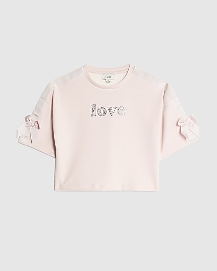 Girls Pink Diamante Love T-Shirt