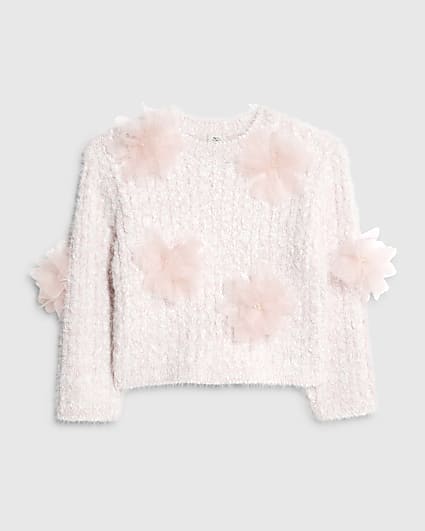 Girls Pink Flower Trim Jumper