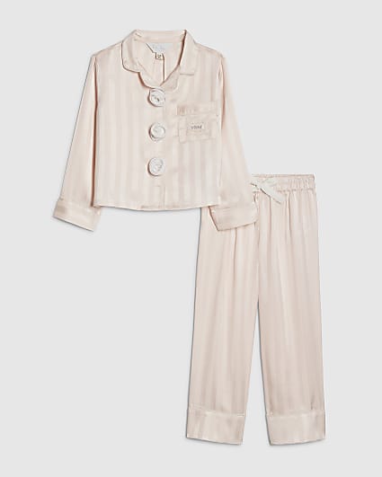 Mini Girls Pink Corsage Satin Pyjamas Set