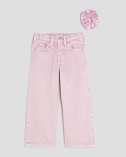 Mini Girls Pink Wide Leg Jeans Set