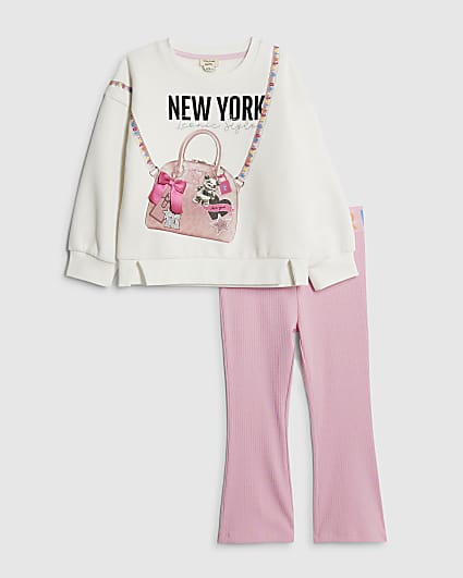 Mini Girls Cream York Bag Sweatshirt Set