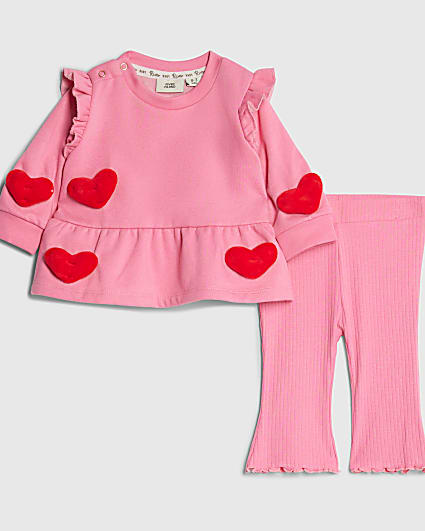 Baby Girls Pink 3D Heart Sweatshirt Set