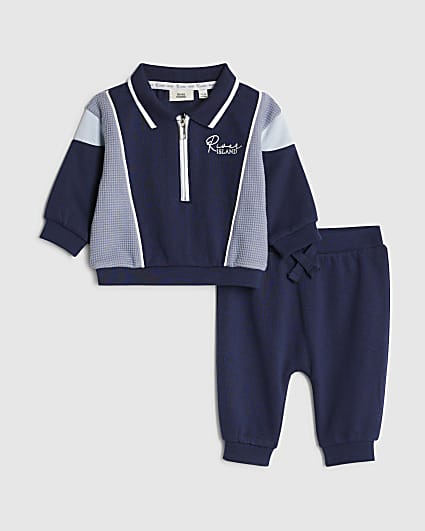 Baby Boys Navy Colour Block Sweatshirt Set
