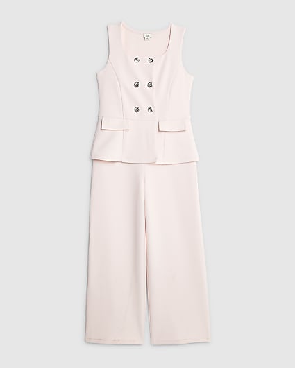 Girls Pink Waistcoat Jumpsuit