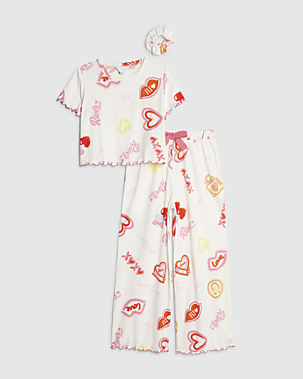 Girls Cream Doodle Print Pyjamas Set