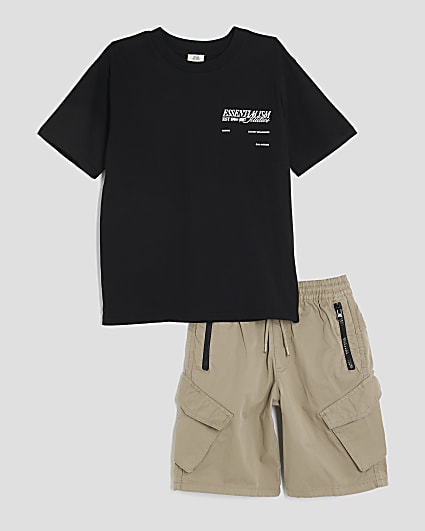 Boys Black T-Shirt and Cargo Shorts Set