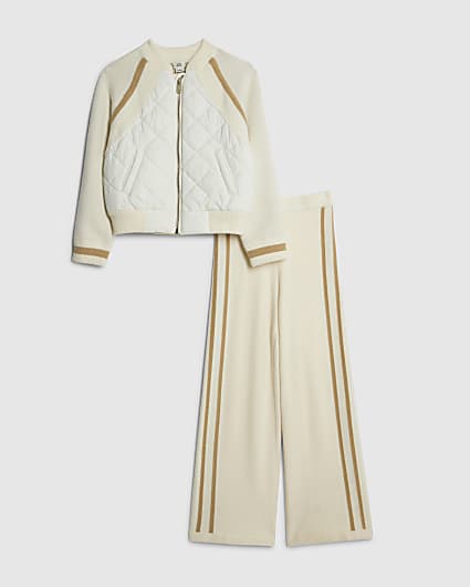 Girls Cream Hybrid Bomber Set