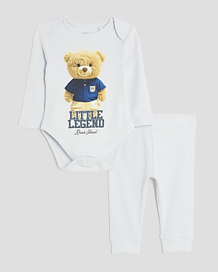 Baby Boys Blue Long Sleeve Bear Bodysuit Set