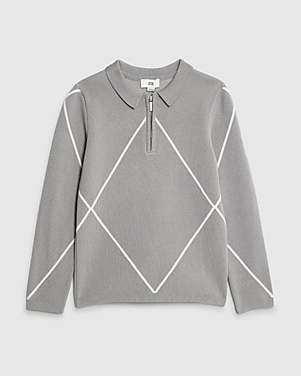 Boys Grey Diamond Polo Shirt