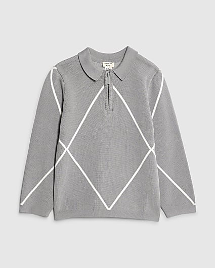 Mini Boys Grey Diamond Polo Shirt
