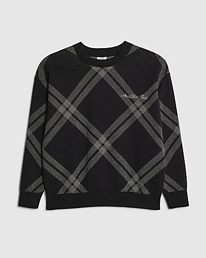 Boys Black Argyle Crew Neck Jumper