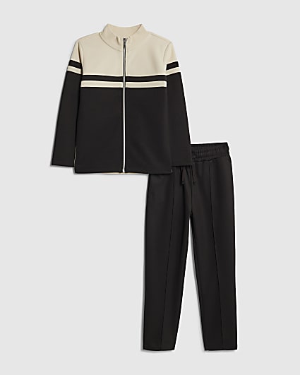 Boys Black Colour Block Funnel Sweatshirt Set